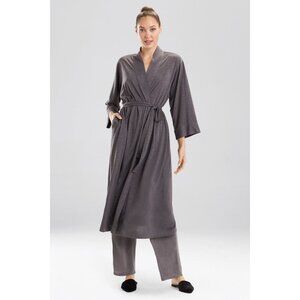 Natori Congo Grey Jersey Knit Robe M Midi Tie Lounge Loungewear Long Sleeves